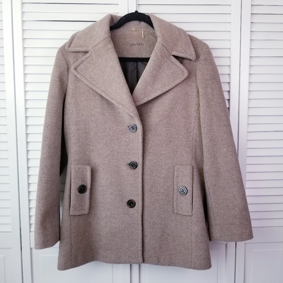 Calvin Klein Jackets & Blazers - Calvin Klein Tan Wool & Silk Blend Tan Pea Coat